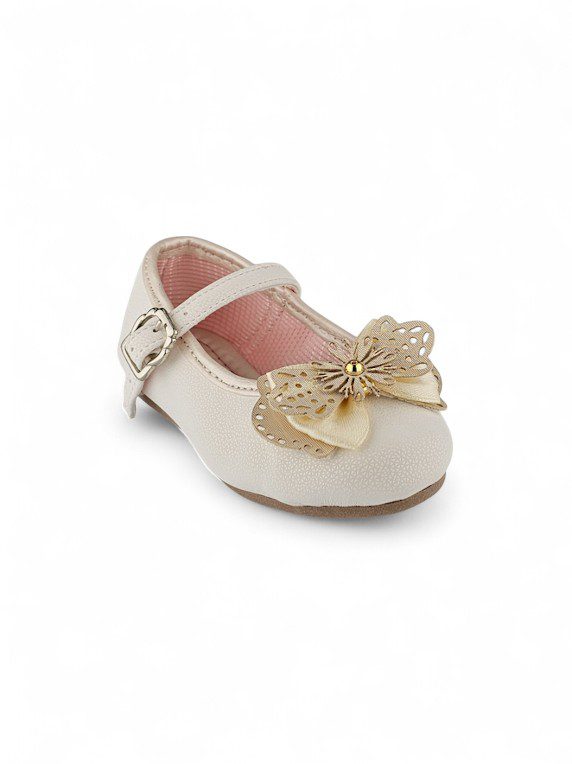 Baleta tipo Mafalda para niña en charol color talco con correa ajustable - Titinos Ref 6779-982