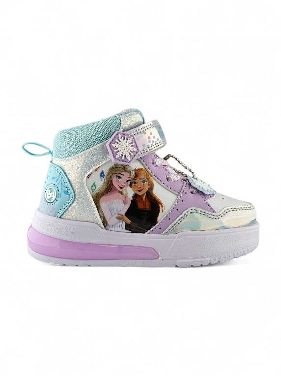 botín para niña de Frozen con luces en color blanco y plateado marca Titinos