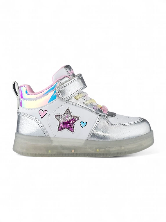 botín con luces para niña en color blanco y plateado marca Titinos