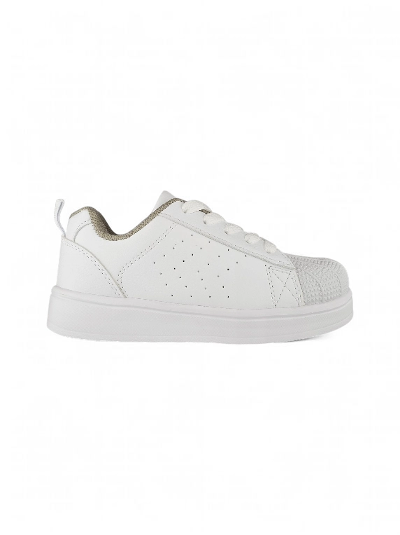 Tenis Cordón Caucho Blanco Titinos - 6885-1 (1) tenis escolar blanco con cordón y puntera de caucho para niño o niña marca Titinos