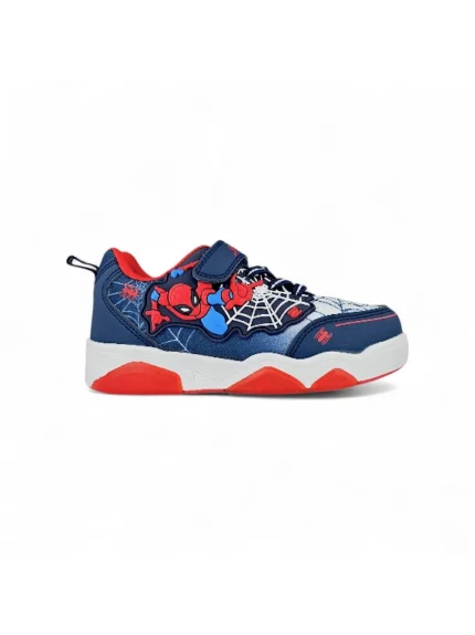 tenis con luces para niño diseño Spiderman en color azul y rojo marca Bubblegummers
