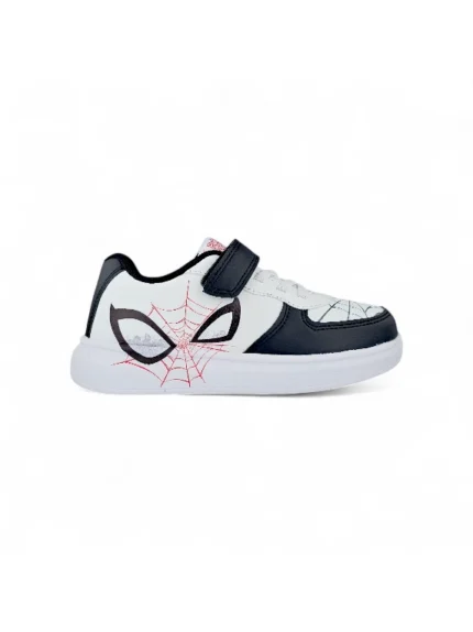 tenis para niño diseño Spiderman en color blanco con negro marca Bubblegummers