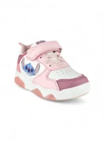 tenis con luces para niña diseño Stitch en color blanco y rosado marca Bubblegummers