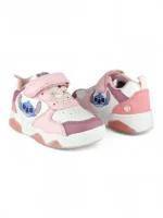 tenis con luces para niña diseño Stitch en color blanco y rosado marca Bubblegummers