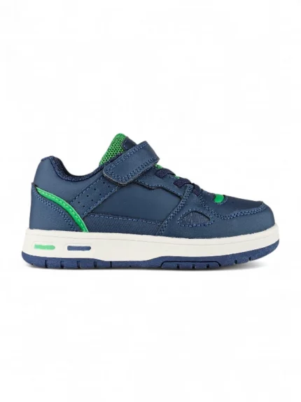 tenis casual con velcro y banda elástica para niño en azul oscuro con verde marca Titinos