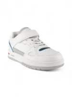 tenis casual para niño con velcro y banda elástica en color blanco con gris marca Titinos