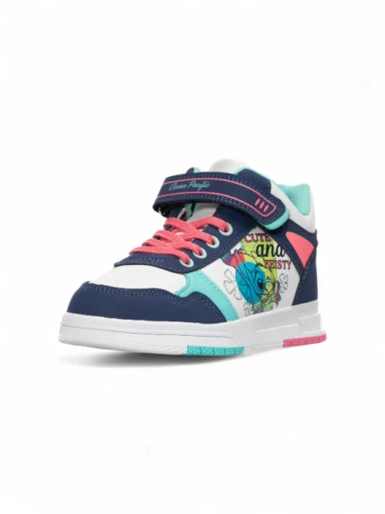 Tenis Bota Stich Azul para niña con diseño divertido del personaje, caña alta y suela antideslizante marca Titinos referencia 7096-976.