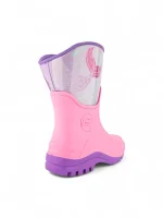 Bota de lluvia para niña color rosado con diseño de sirena, resistente al agua y de la marca Bubblegummers referencia 6762-15.