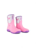 Bota de lluvia para niña color rosado con diseño de sirena, resistente al agua y de la marca Bubblegummers referencia 6762-15.